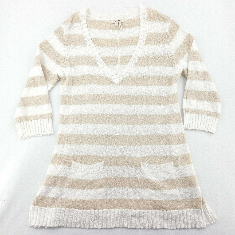 Tyler Boe Sweater Tunic 3/4 Sleeve L Stripe White